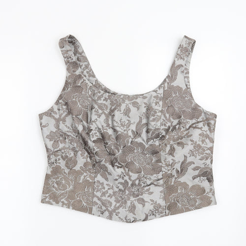 Paule Vasseur Womens Grey Floral  Basic Blouse Size 18