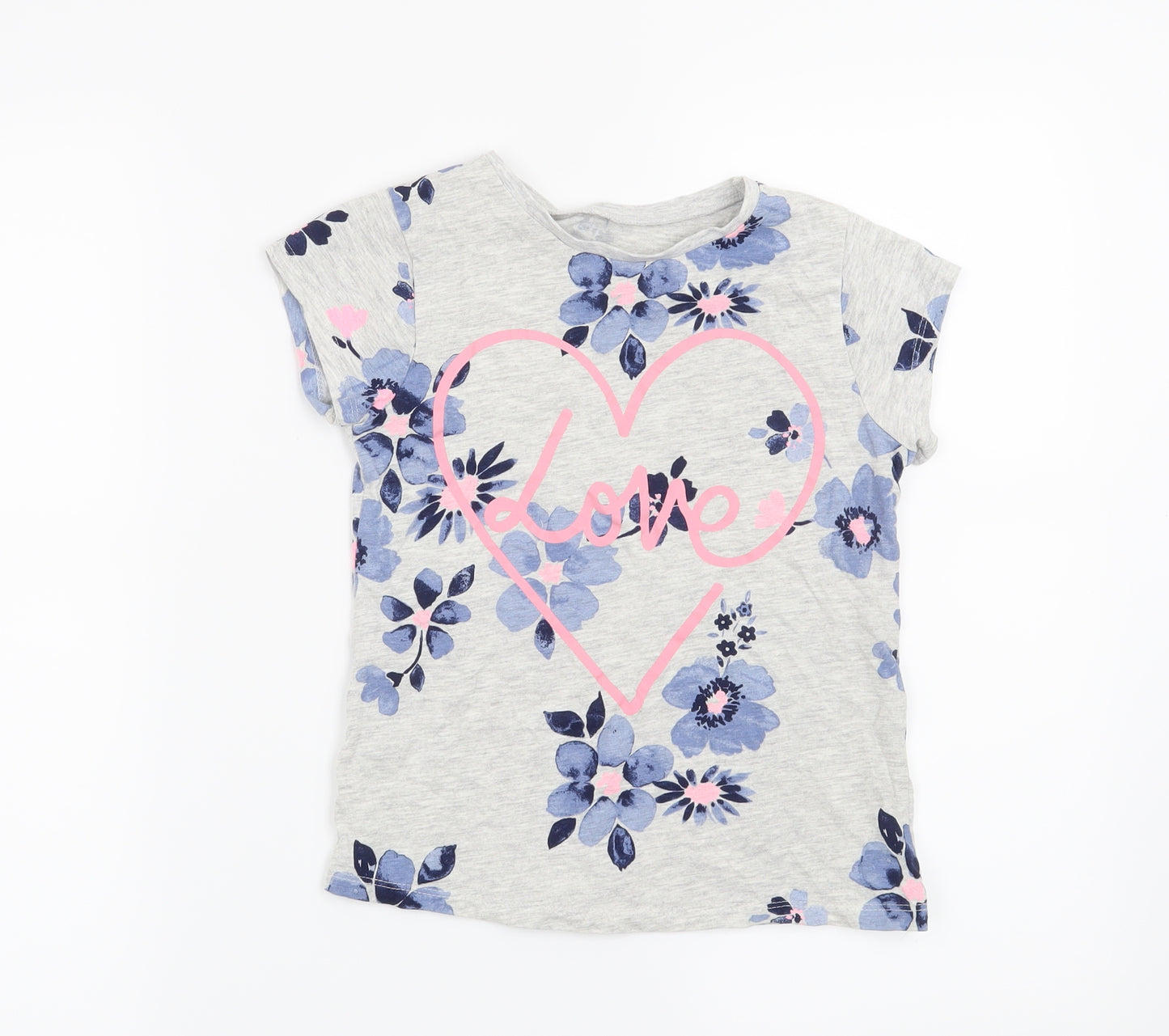 George Girls Grey   Basic T-Shirt Size 7-8 Years  - Love