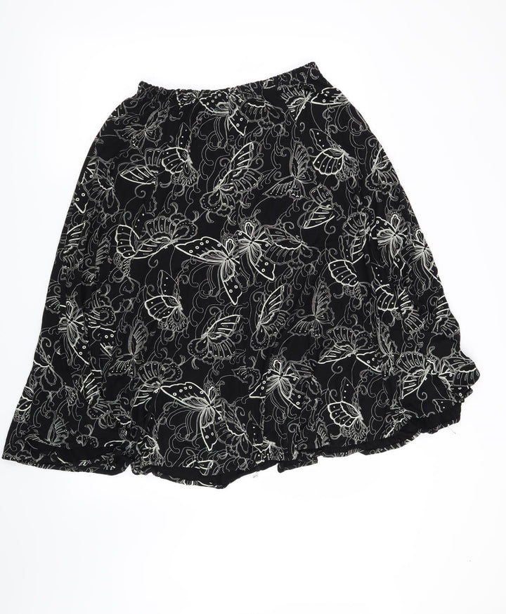 Preworn Womens Black A-Line Skirt Size 36 in - Butterflies