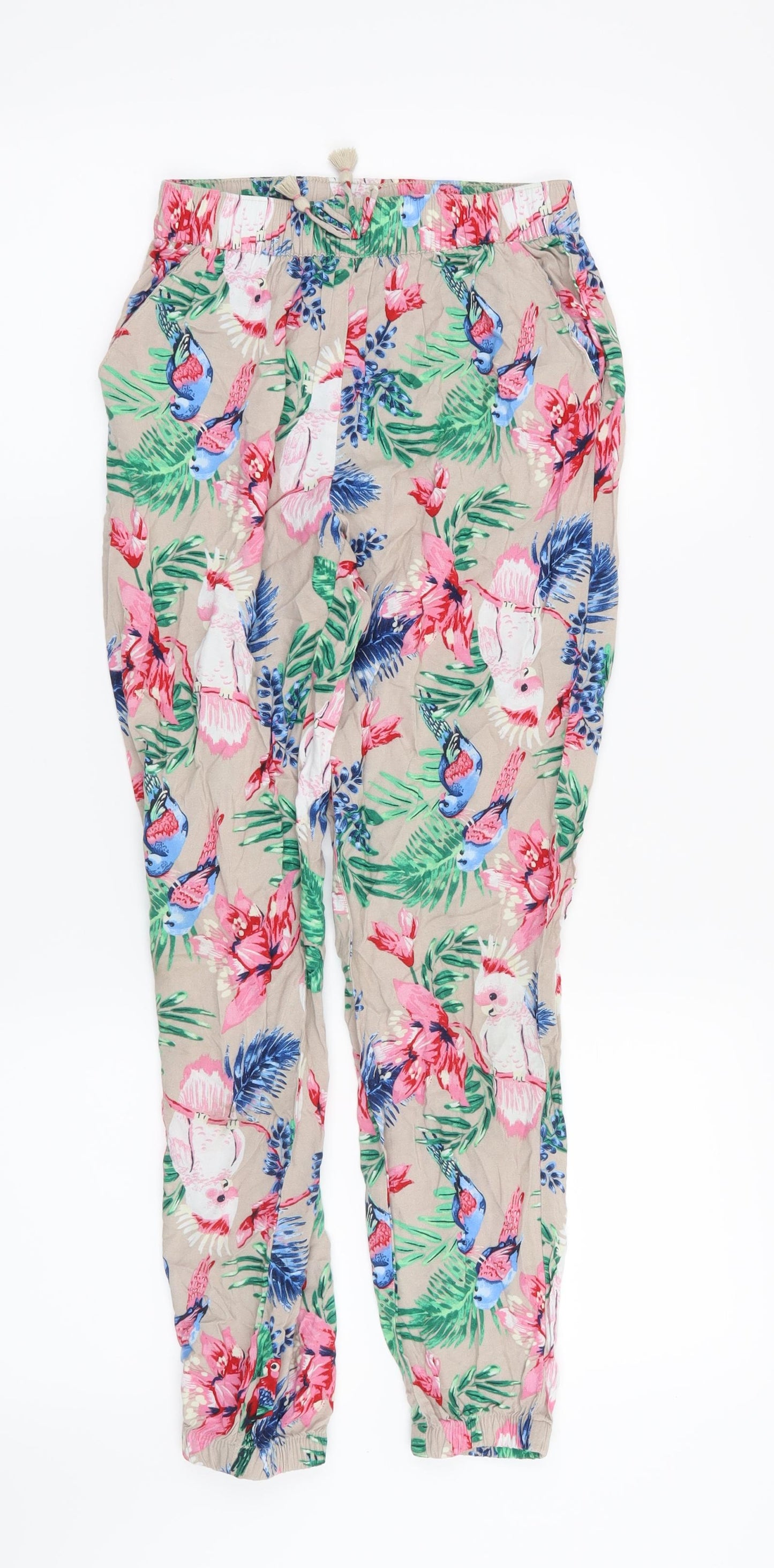 H&M Girls Beige Floral  Capri Trousers Size 10 Years - birds
