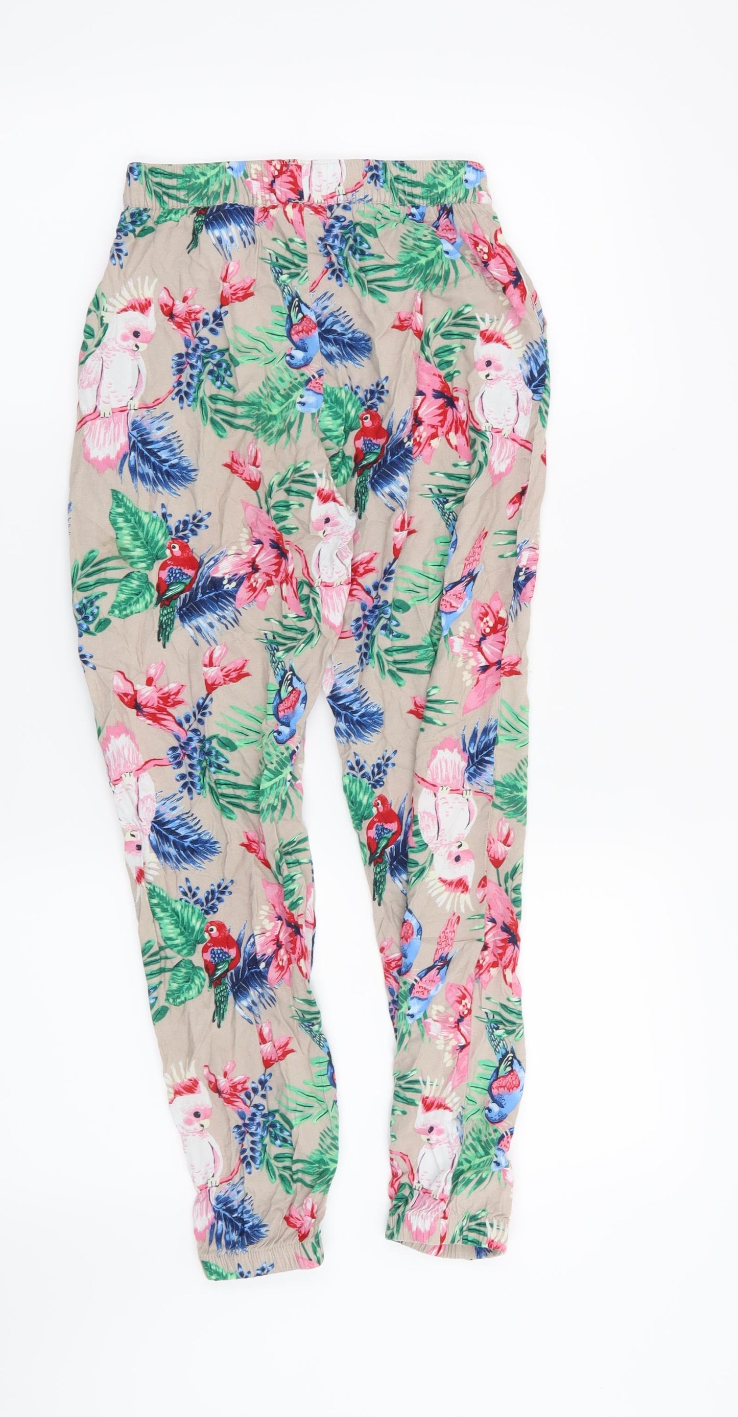 H&M Girls Beige Floral  Capri Trousers Size 10 Years - birds