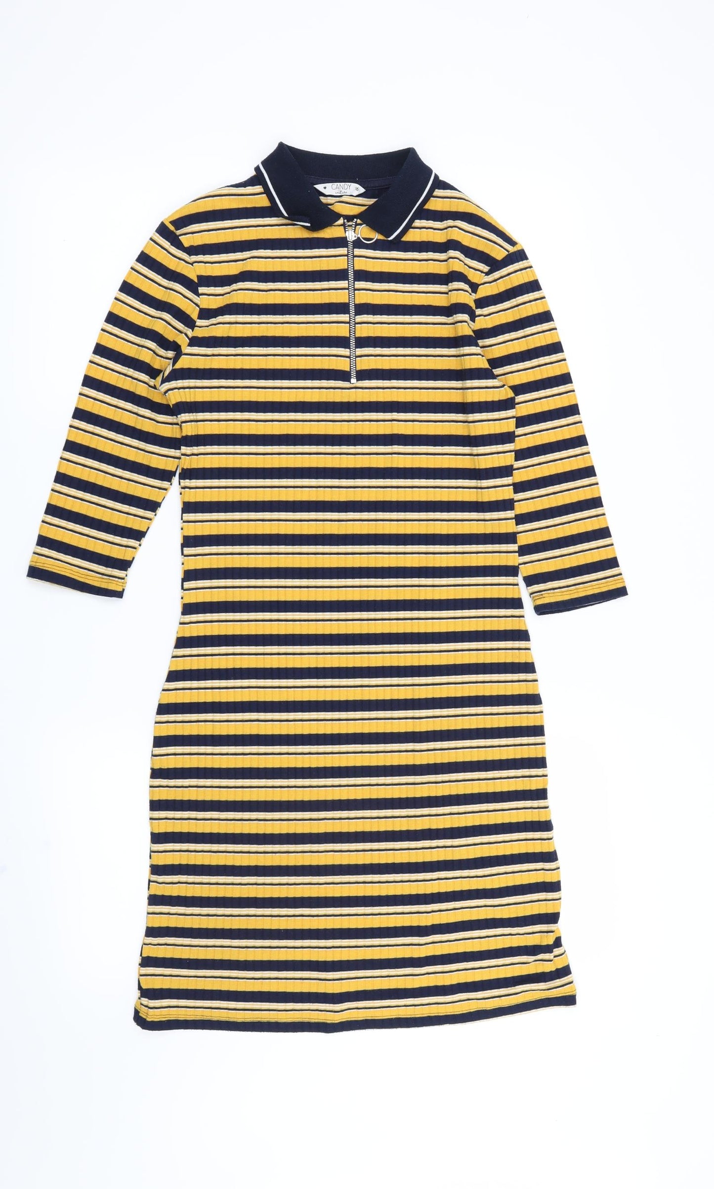Candy Couture Girls Yellow Striped  Shift  Size 16 Years