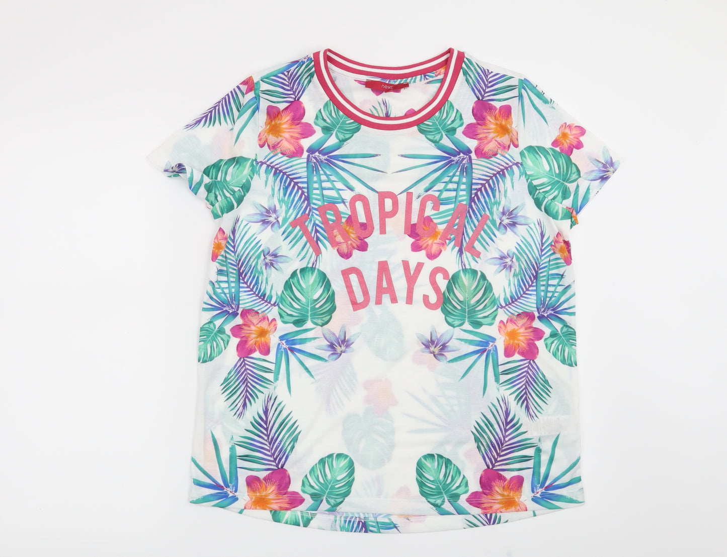 NEXT Womens White Floral  Basic T-Shirt Size 12  - Tropical Days