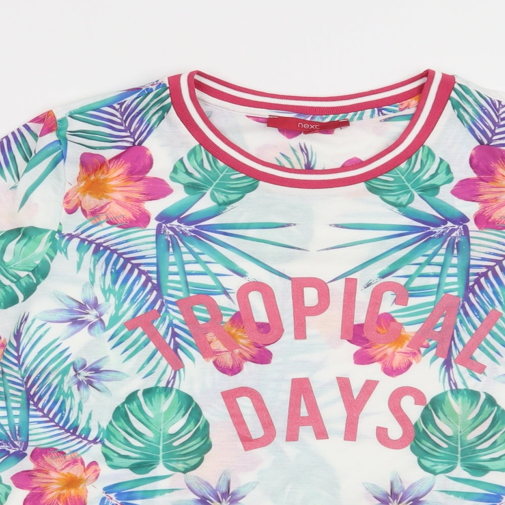 NEXT Womens White Floral  Basic T-Shirt Size 12  - Tropical Days