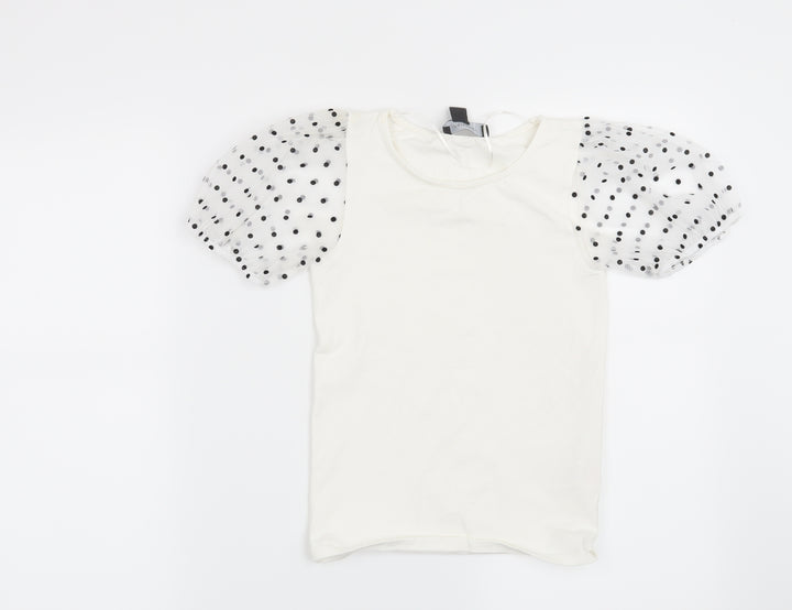 Primark Womens White Polka Dot Basic Blouse Size 4