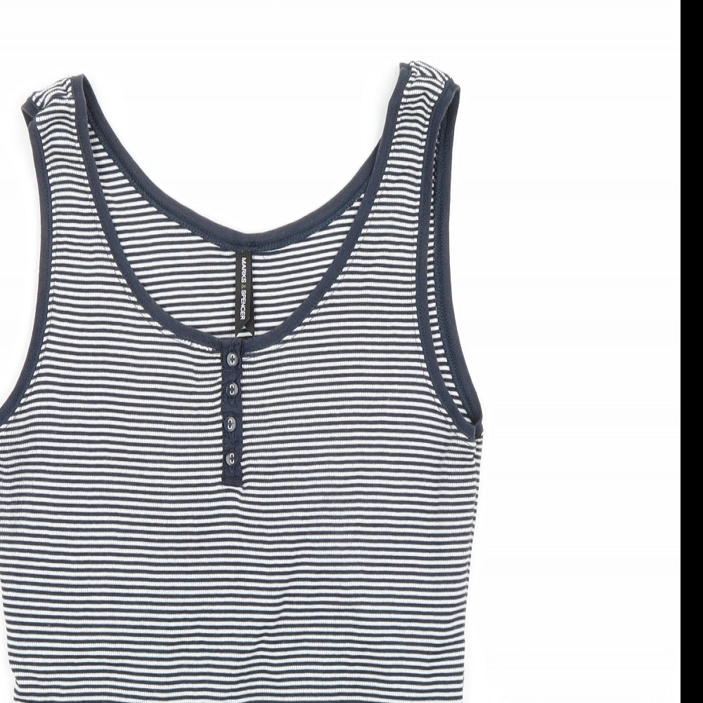 Marks and Spencer Womens White Striped  Basic Tank Size 18