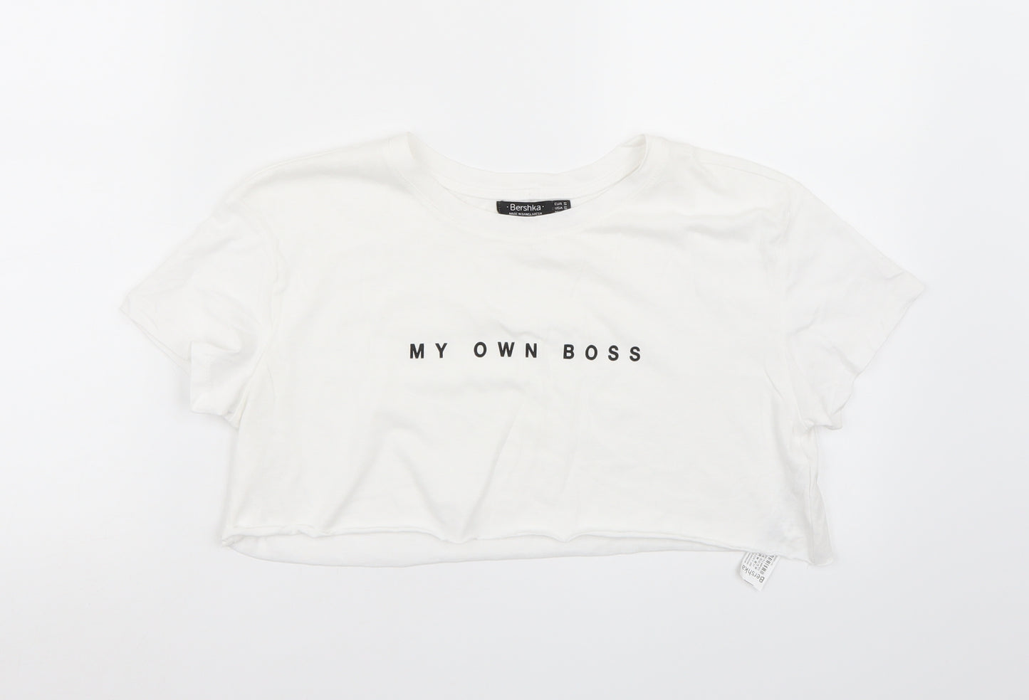 Bershka Womens White   Cropped T-Shirt Size S