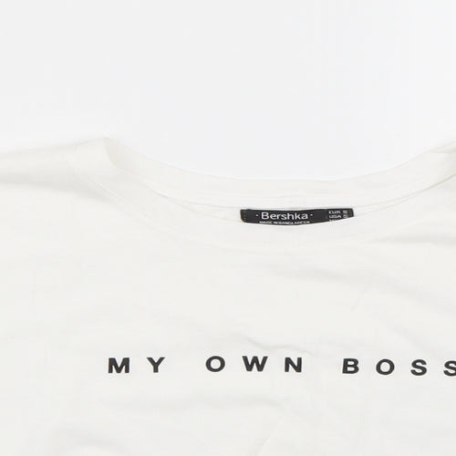 Bershka Womens White   Cropped T-Shirt Size S