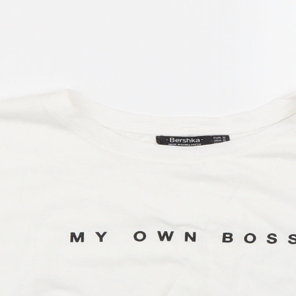 Bershka Womens White   Cropped T-Shirt Size S