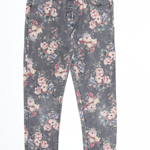 Here & There Womens Grey Floral  Skinny Jeans Size 28 L27 in