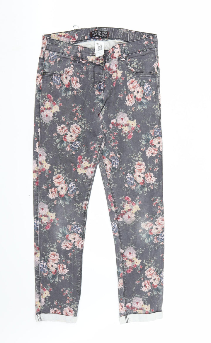 Here & There Womens Grey Floral Skinny Jeans Size 28 L27 in