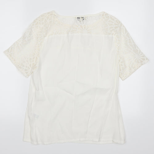 Papaya Womens White Geometric  Basic T-Shirt Size 10