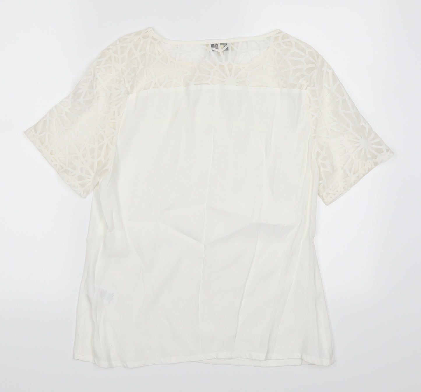 Papaya Womens White Geometric  Basic T-Shirt Size 10
