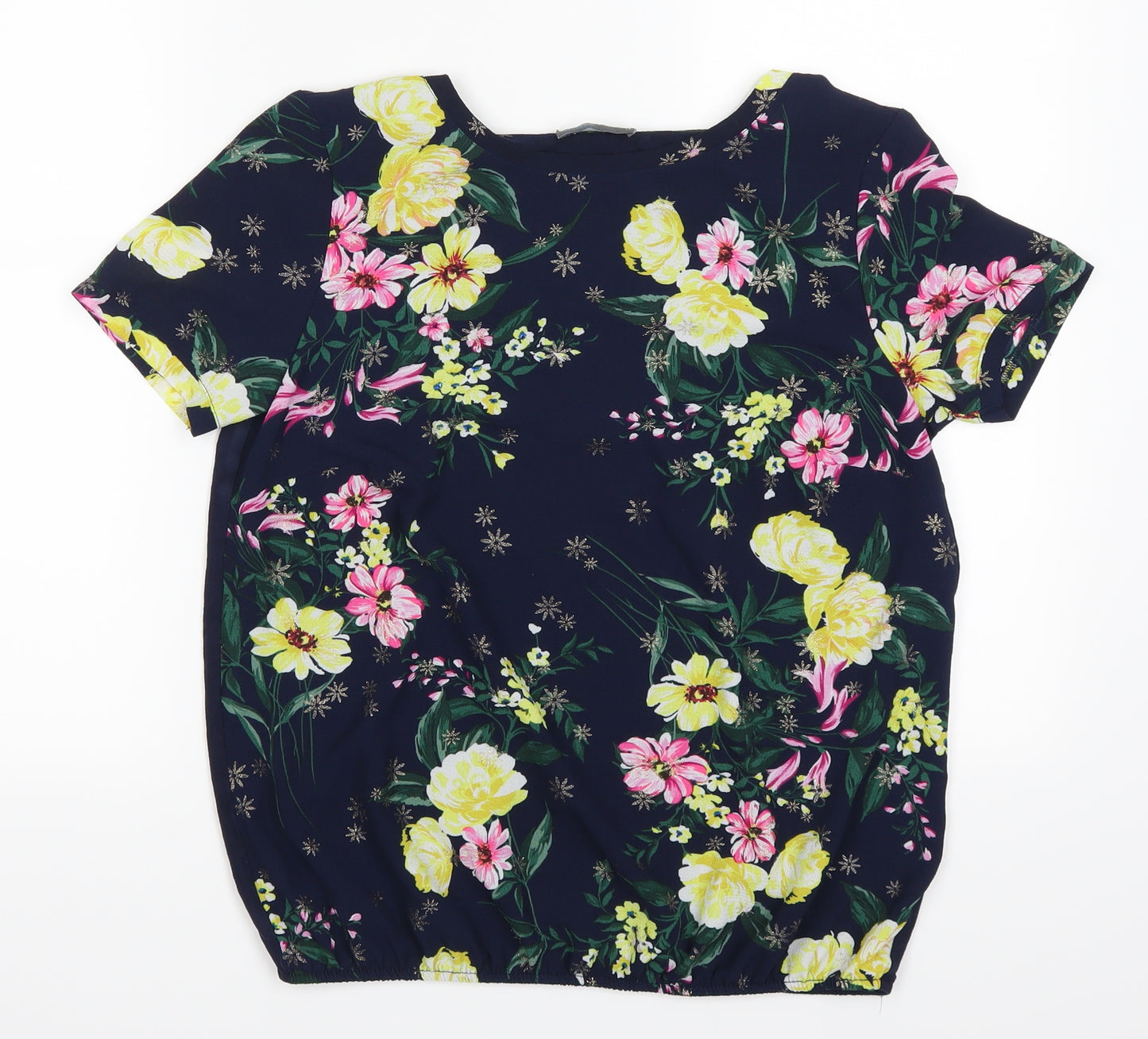 Ppaya Womens Blue Floral  Basic T-Shirt Size 10