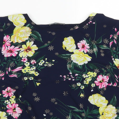 Ppaya Womens Blue Floral  Basic T-Shirt Size 10