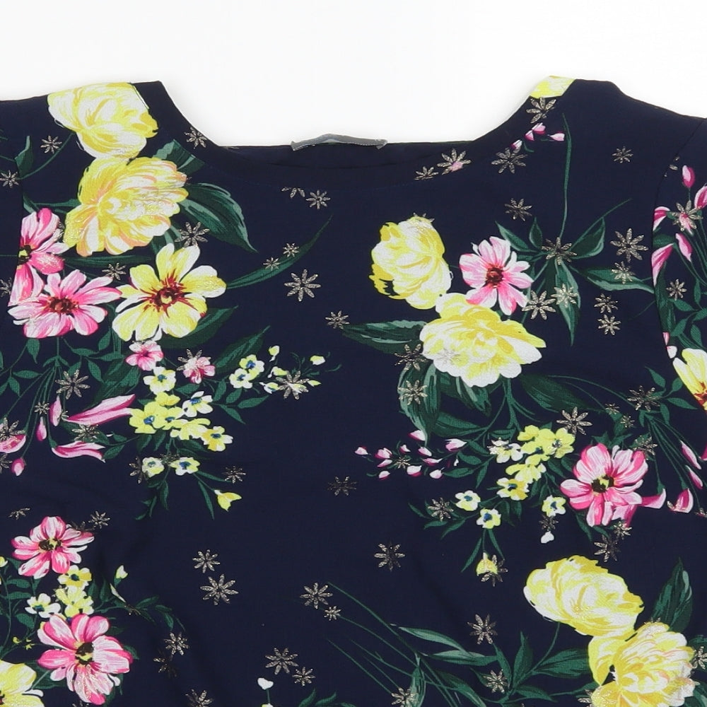 Ppaya Womens Blue Floral  Basic T-Shirt Size 10