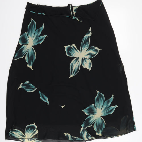 Preworn Womens Black Floral  A-Line Skirt Size 24