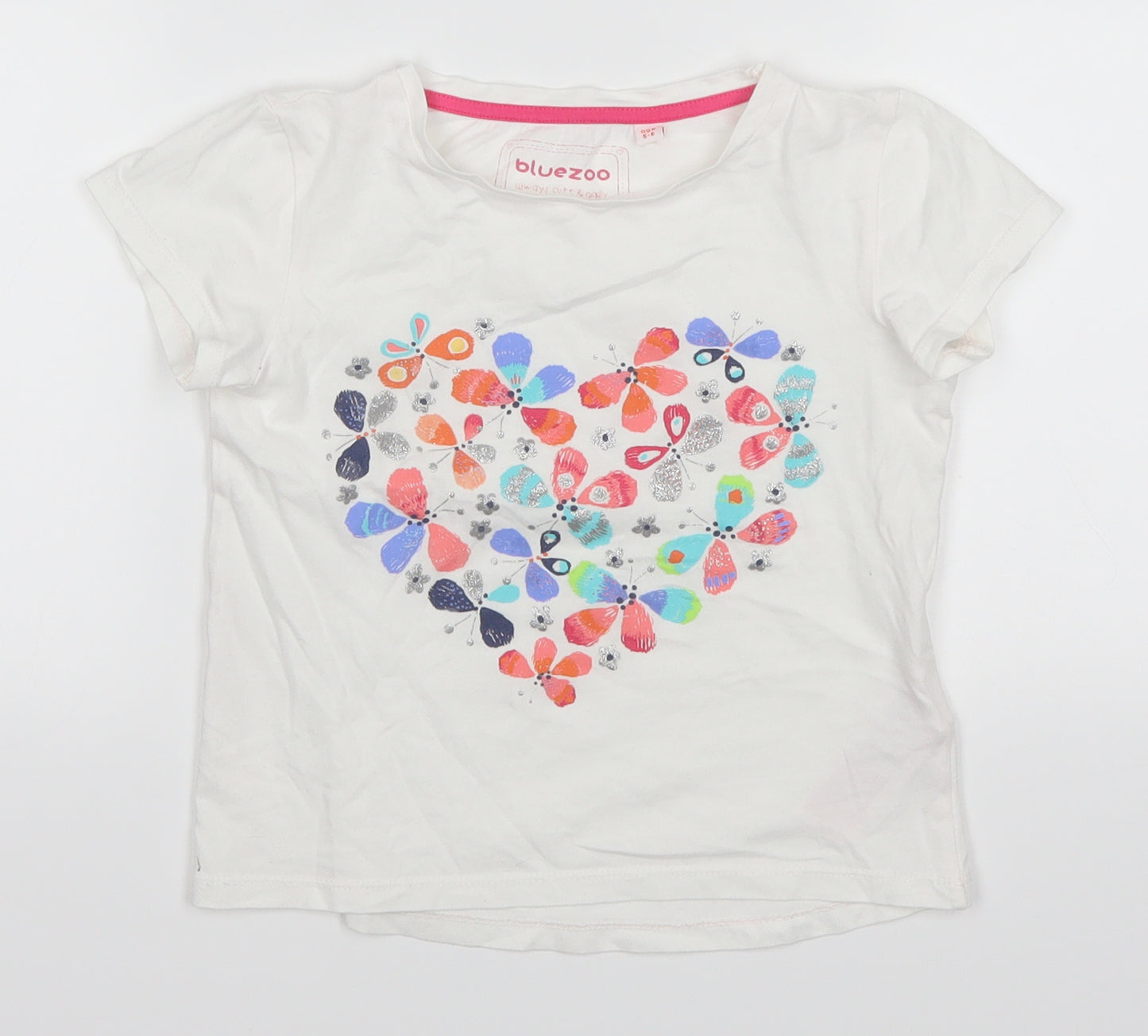 Bluezoo Girls White   Basic T-Shirt Size 5-6 Years  - Butterflies Love Heart