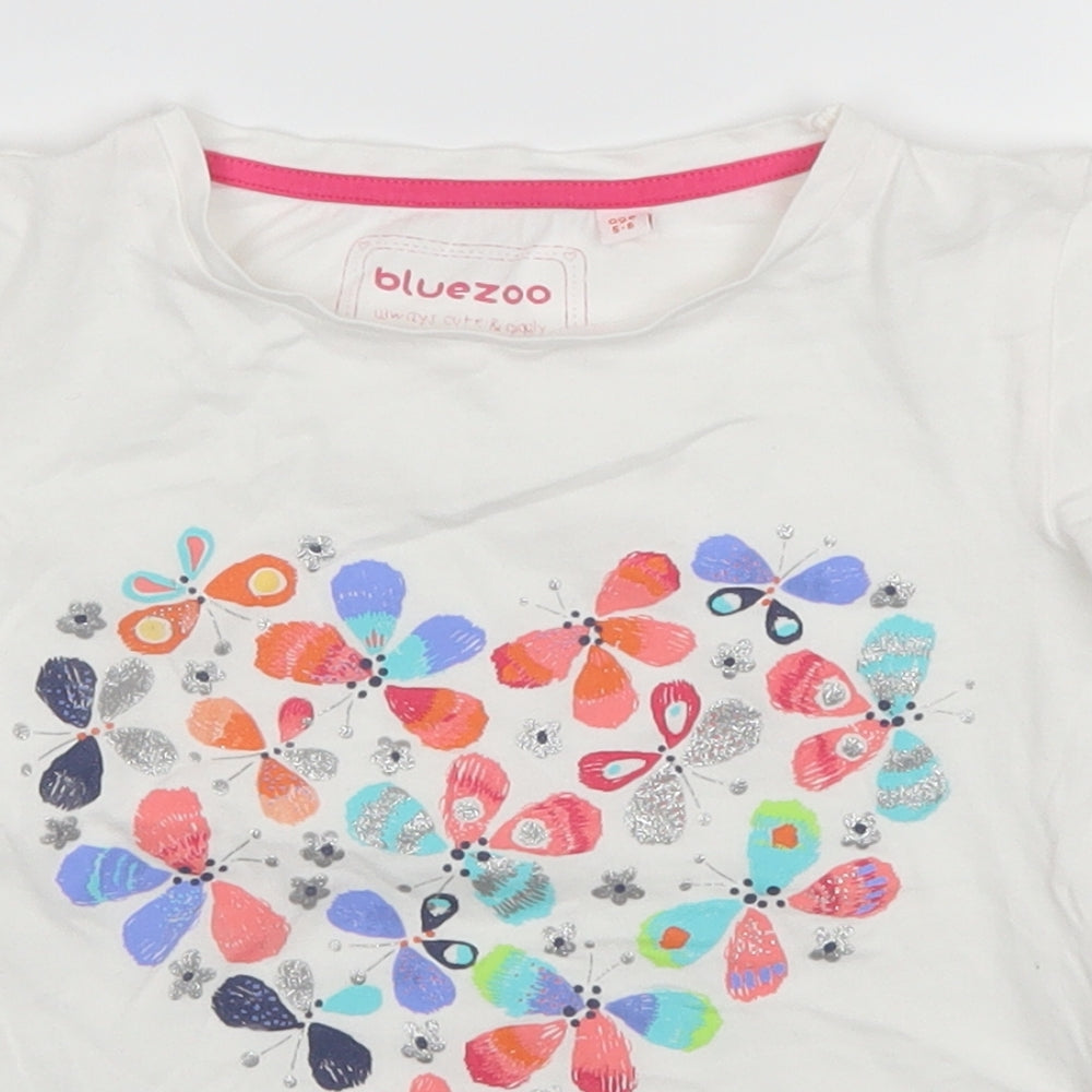 Bluezoo Girls White   Basic T-Shirt Size 5-6 Years  - Butterflies Love Heart