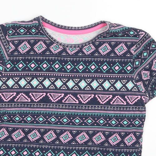 Yooung Dimension Girls Blue Geometric  Basic T-Shirt Size 8-9 Years