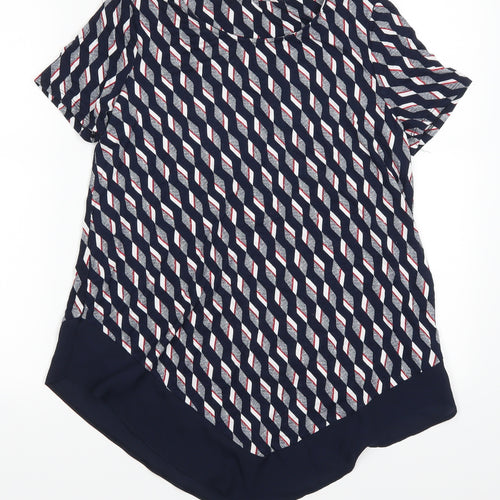 TU Womens Blue Geometric  Basic T-Shirt Size 8