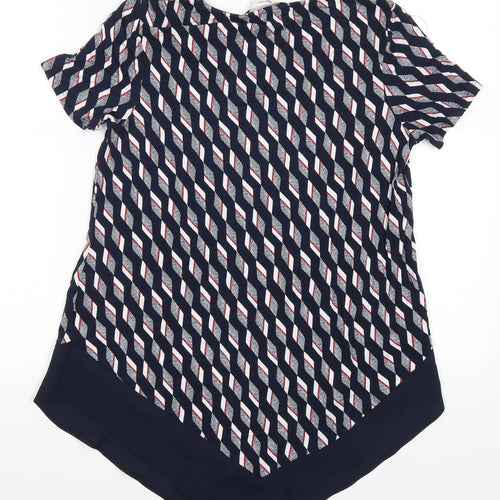 TU Womens Blue Geometric  Basic T-Shirt Size 8