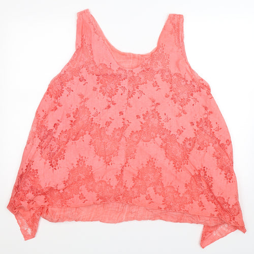 Preworn Womens Pink Floral  Basic Blouse Size L