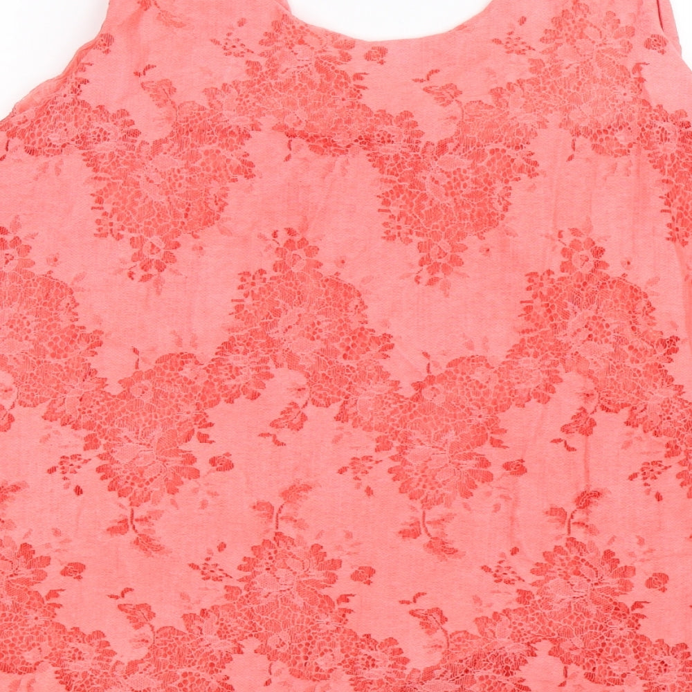 Preworn Womens Pink Floral  Basic Blouse Size L