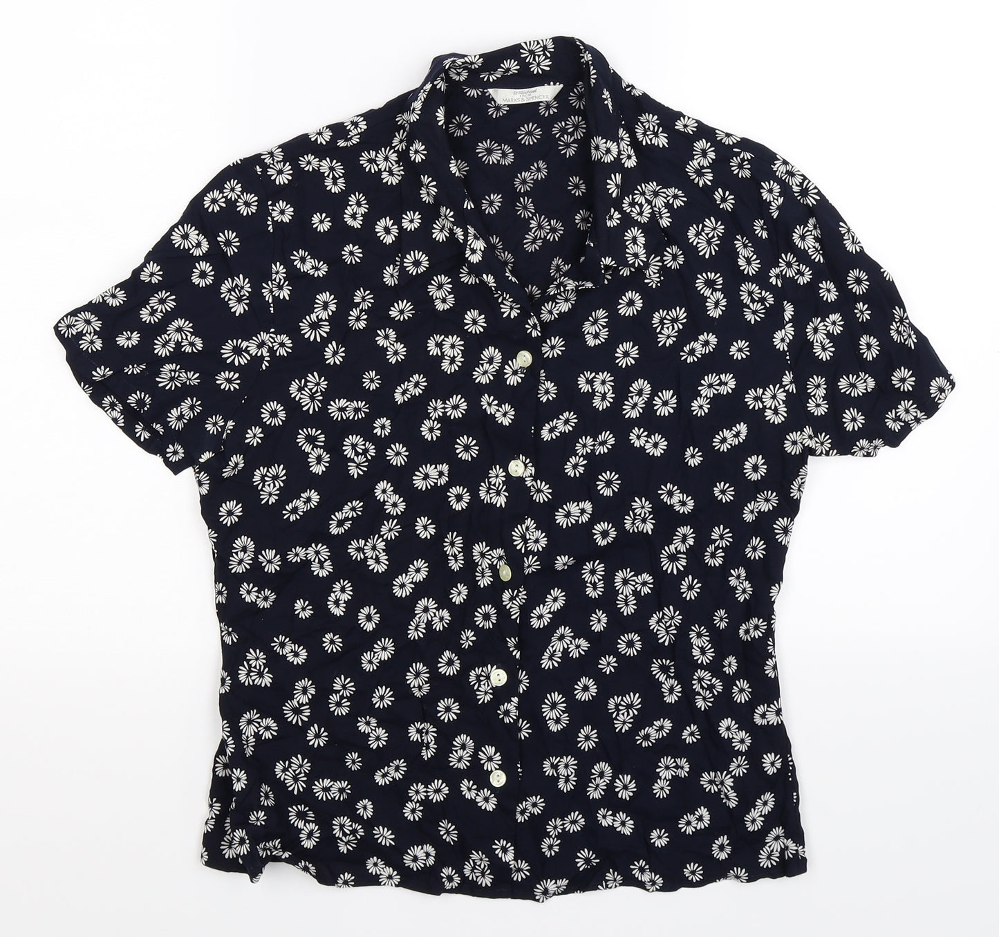 St Michael Womens Blue Floral  Basic Button-Up Size 12