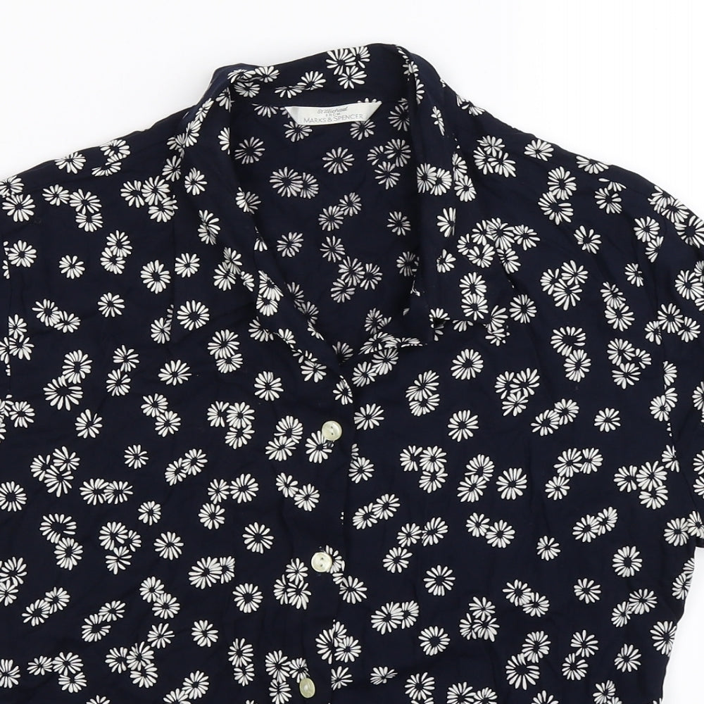 St Michael Womens Blue Floral  Basic Button-Up Size 12