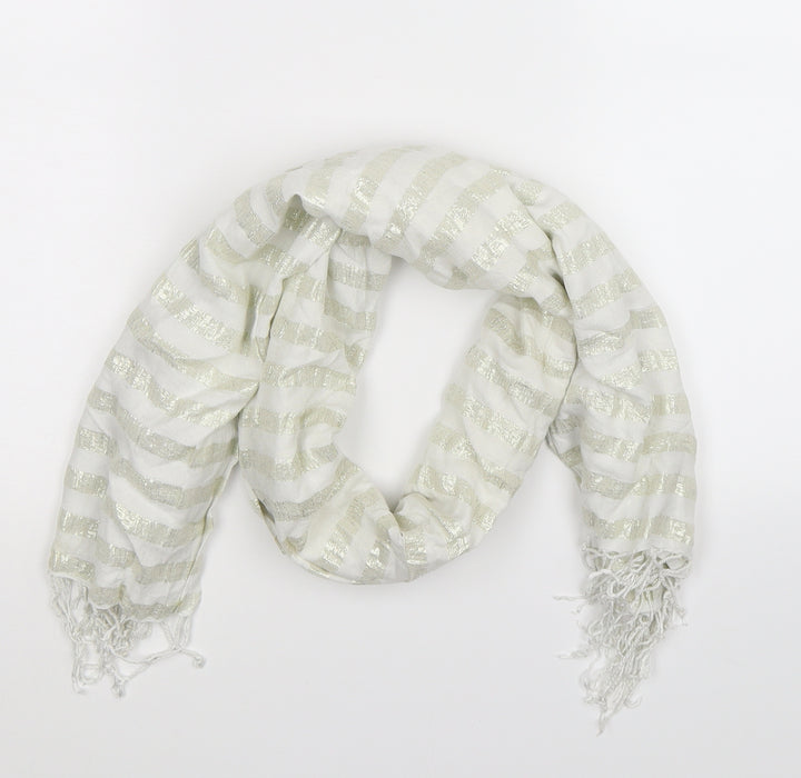 Preworn Womens White Striped Knit  Scarf
