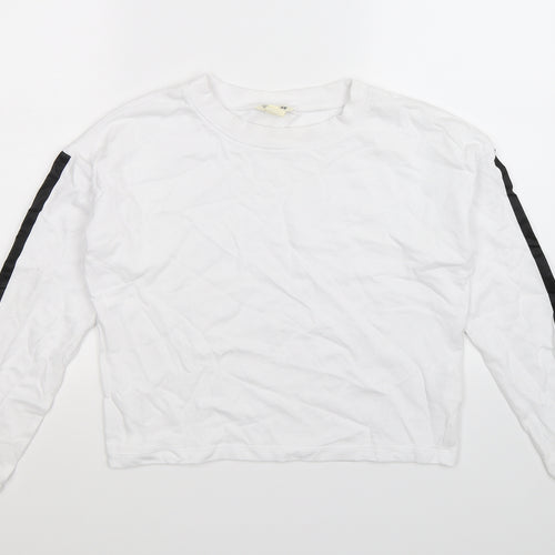 H&M Girls White Striped  Pullover Sweatshirt Size 13-14 Years