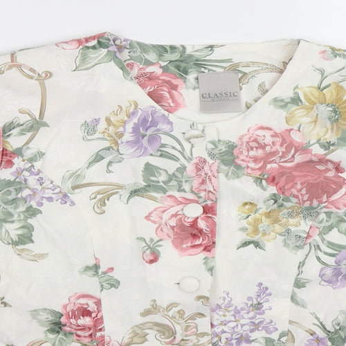 Classic Woman Womens White Floral  Jacket Suit Jacket Size 14