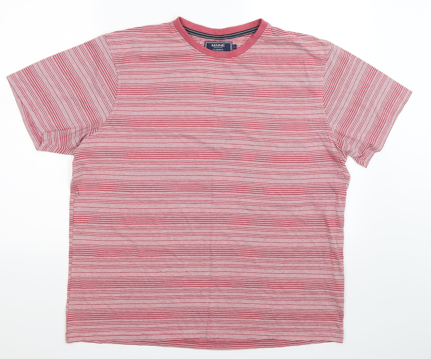 Maine Mens Pink Striped   T-Shirt Size L