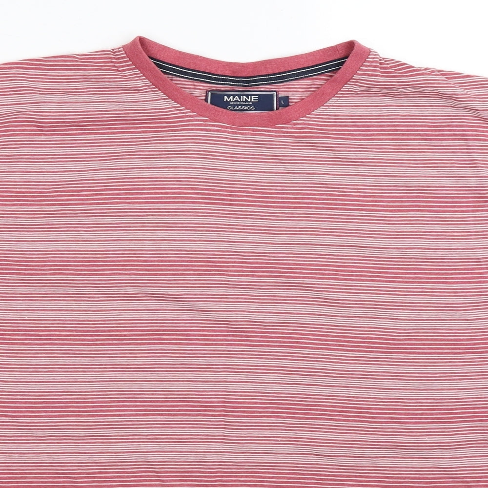 Maine Mens Pink Striped   T-Shirt Size L