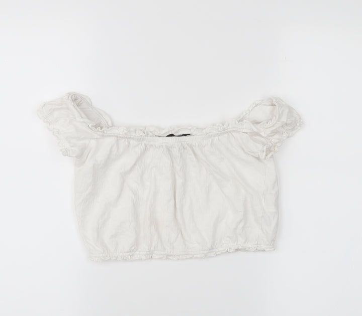 New Look Womens White Cropped Blouse Size 8