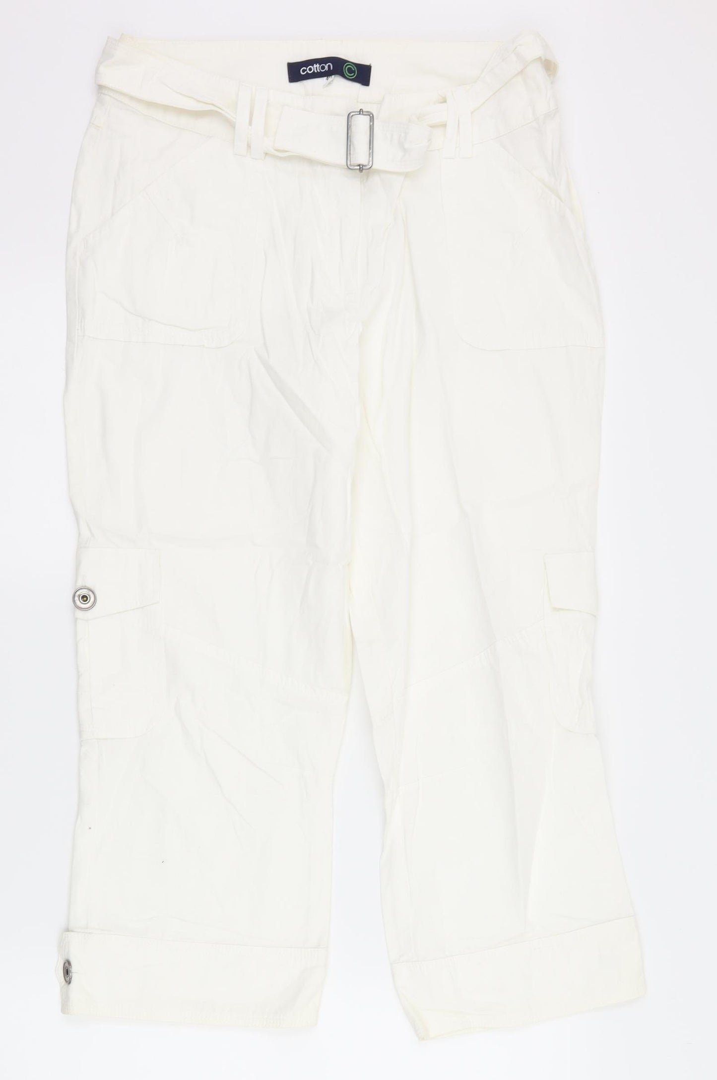 Cotton Womens White   Cargo Trousers Size 12 L22 in