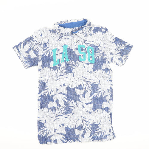 H&M Boys Blue Floral  Basic Polo Size 9-10 Years