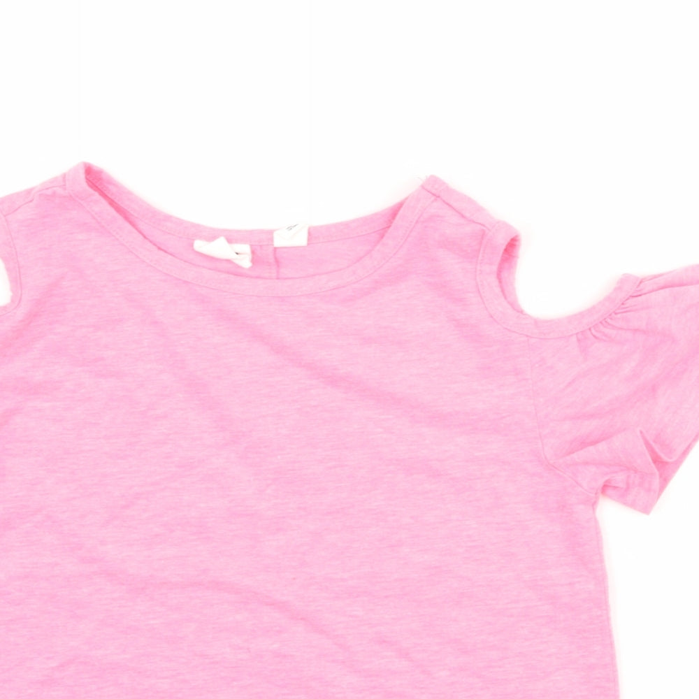 Gap Girls Pink   Basic T-Shirt Size 6-7 Years  - neon cut out shoulder
