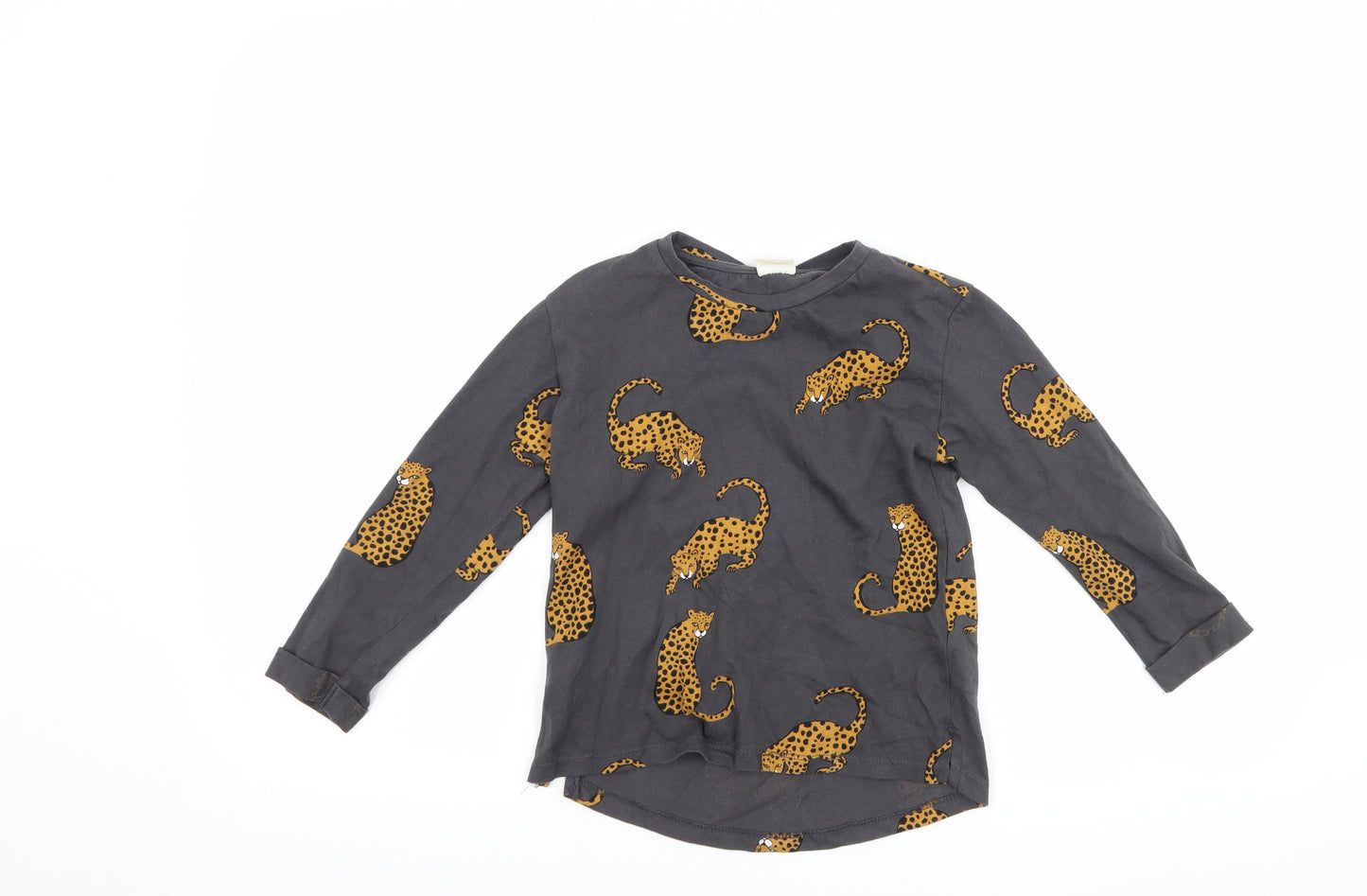 Zara Girls Grey Animal Print  Basic T-Shirt Size 7 Years  - leopard