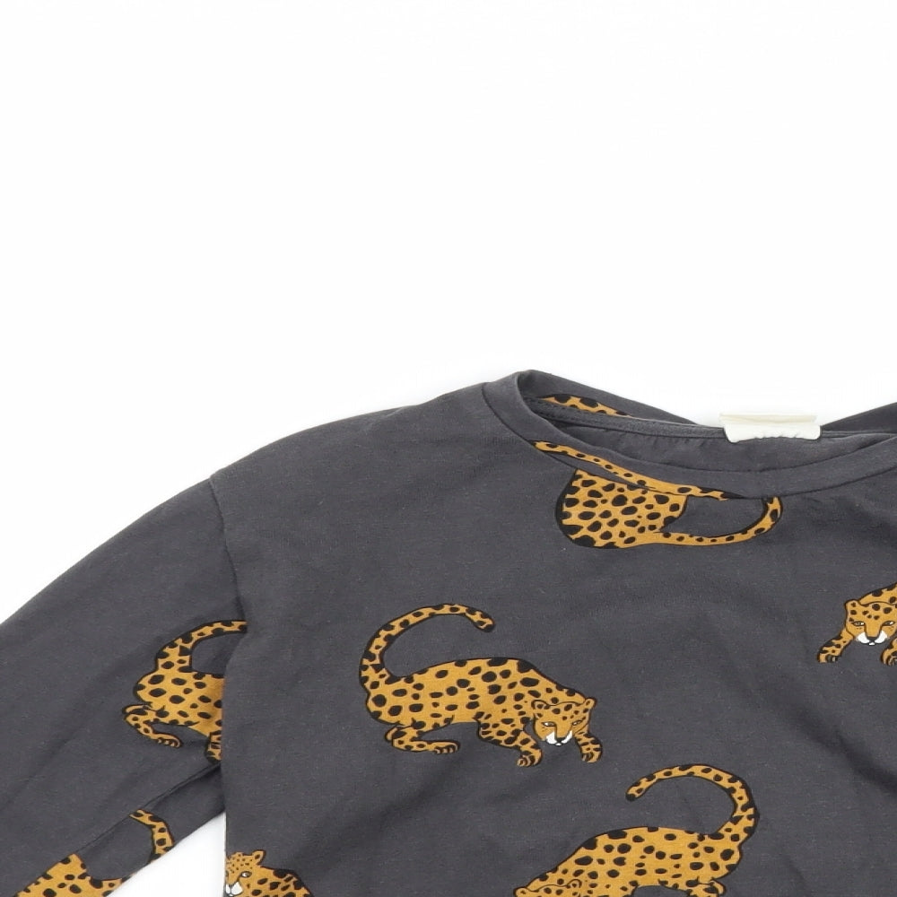 Zara Girls Grey Animal Print  Basic T-Shirt Size 7 Years  - leopard