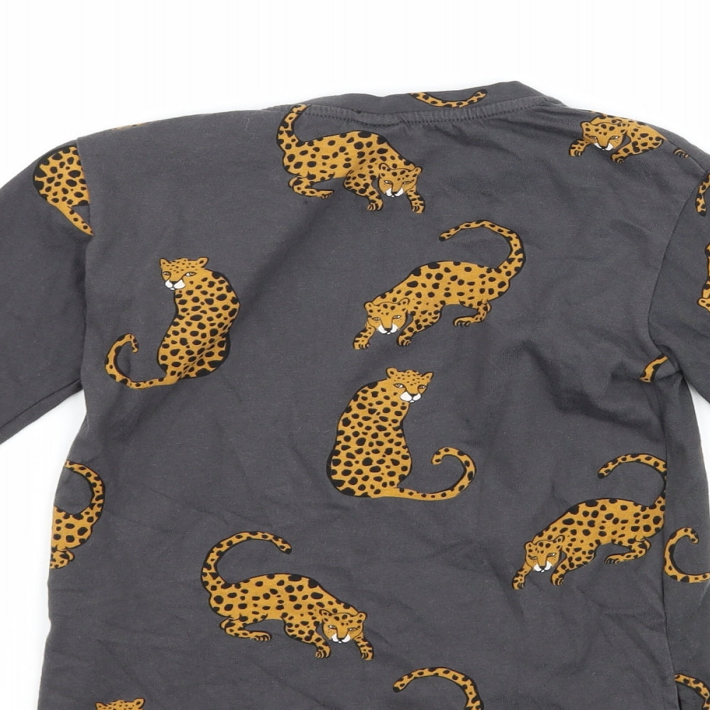 Zara Girls Grey Animal Print  Basic T-Shirt Size 7 Years  - leopard