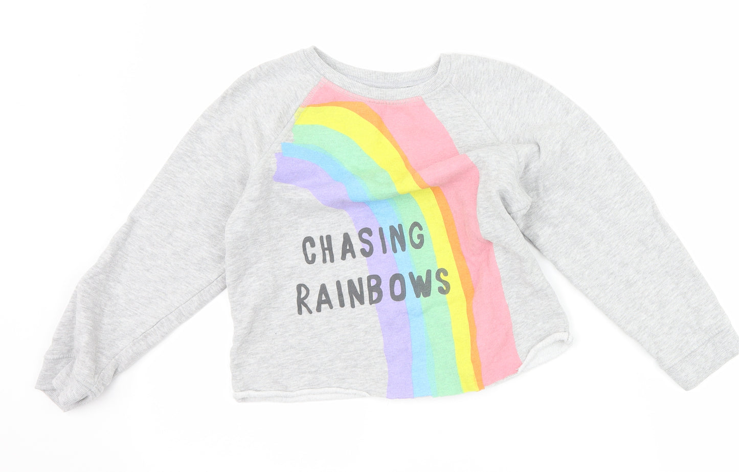 NEXT Girls Grey   Pullover Sweatshirt Size 7 Years  - chasing rainbows