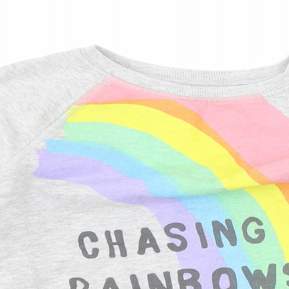 NEXT Girls Grey   Pullover Sweatshirt Size 7 Years  - chasing rainbows