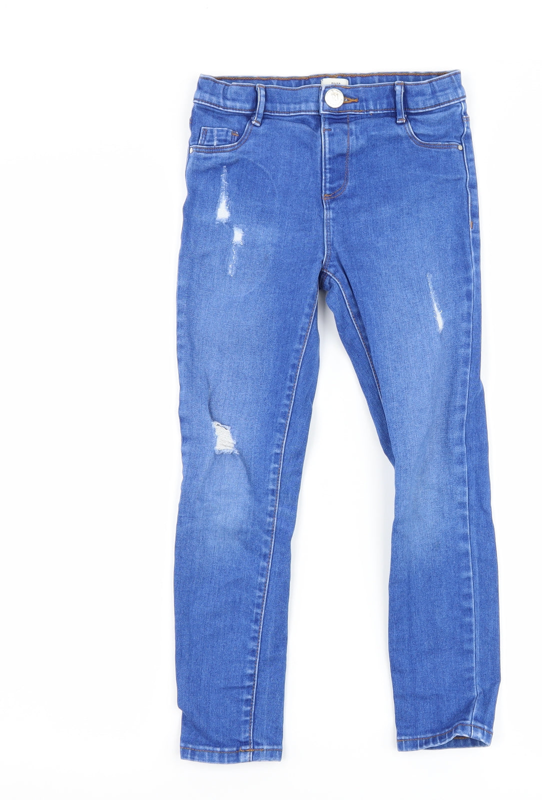 River Island Girls Blue  Denim Skinny Jeans Size 7 Years - Distressed