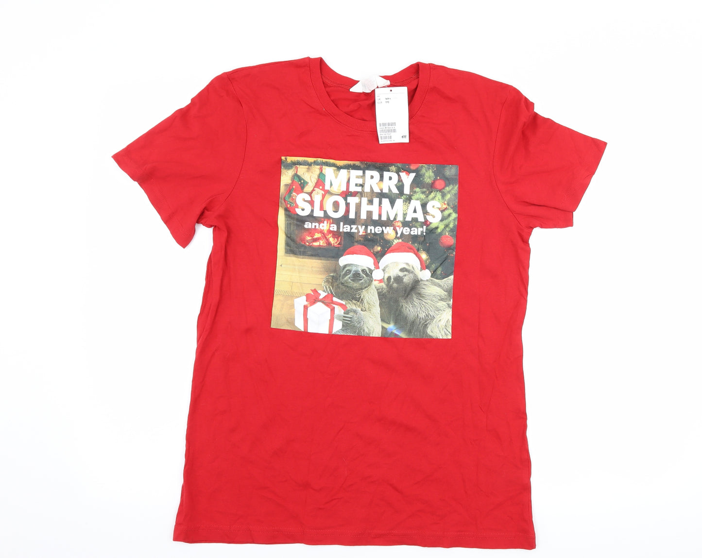H&M Boys Red   Basic T-Shirt Size 14 Years  - chrismtas