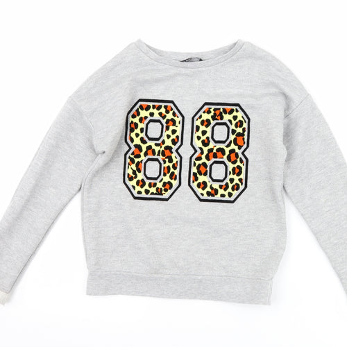 George Girls Grey Animal Print  Pullover Sweatshirt Size 6-7 Years  - graphic