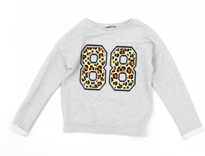 George Girls Grey Animal Print  Pullover Sweatshirt Size 6-7 Years  - graphic
