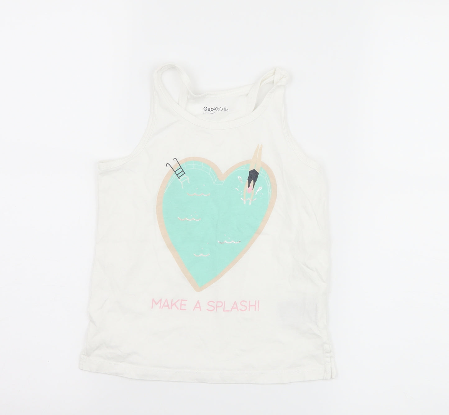 Gap Girls White   Basic Tank Size 6-7 Years  - make a splash
