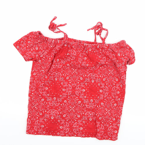 OshKosh B’gosh Girls Red Paisley  Basic T-Shirt Size 8 Years  - Cut Out Shoulder